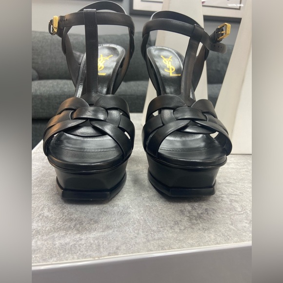 Saint Laurent Tribute 105 Leather Platform Sandal, Sz 9.5 - Picture 7 of 14